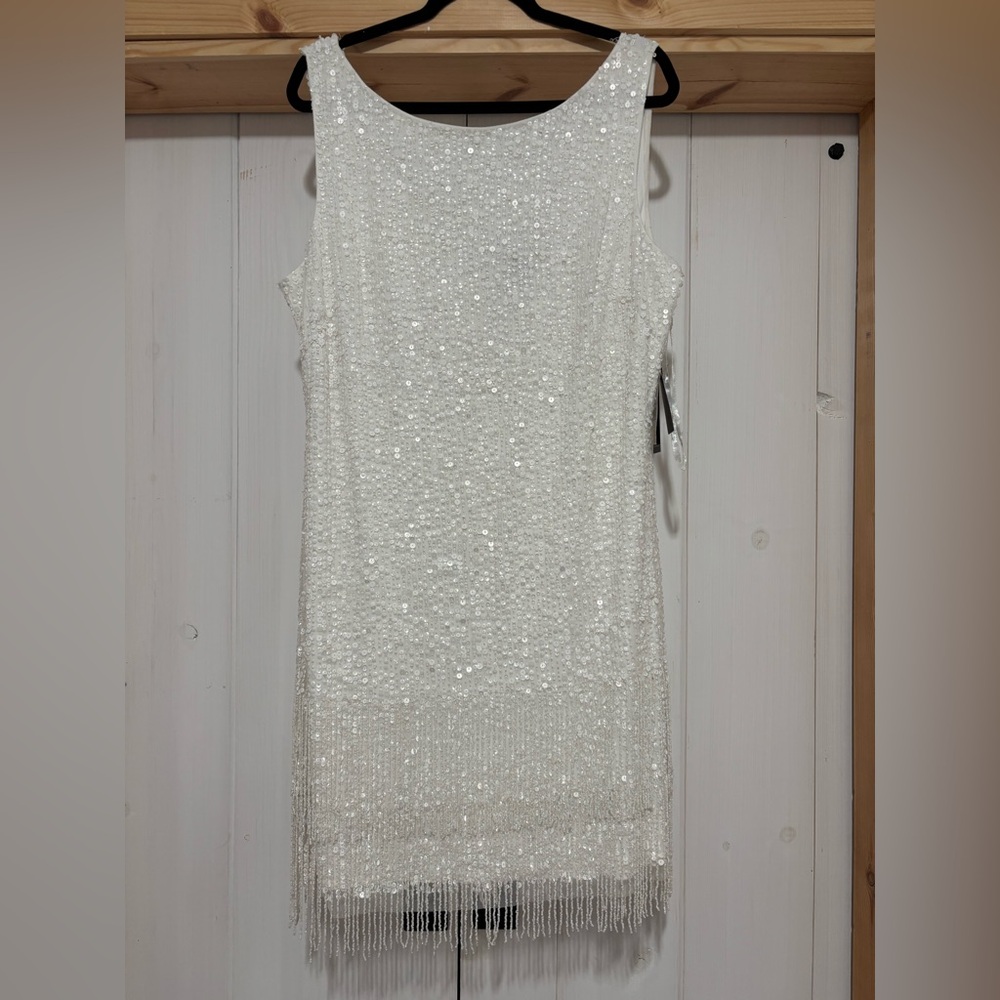 Adrianna Papell Elegant White Sequin Mini Dress